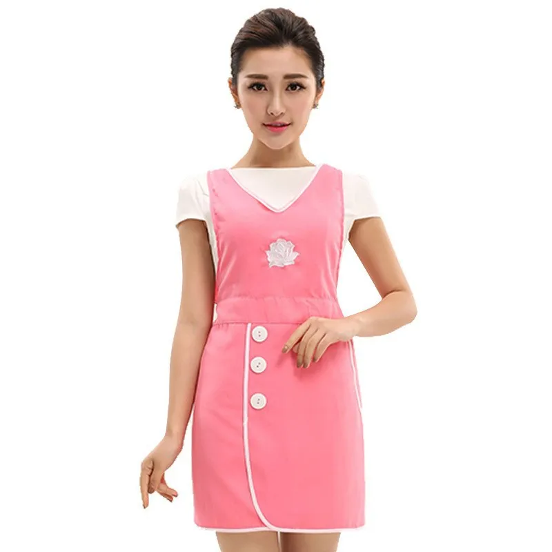 Japan Korea Custom Uniform  Kitchen Apron Nail Beauty Salon Coffee Shop Attendant Work Accessories Woman Cotton V-Neck Apron