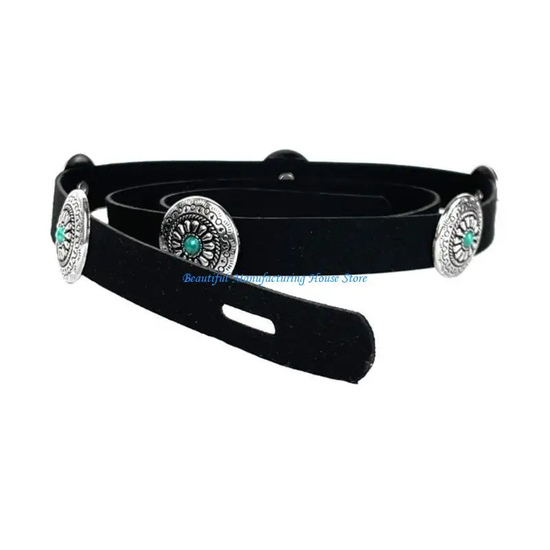 

E56A Waist Belt Engraved Flower for Cowboy Cowgirl With Charm Vintage Belt Hot Girl Waist Chain Wide Sexy Oversize Buckle