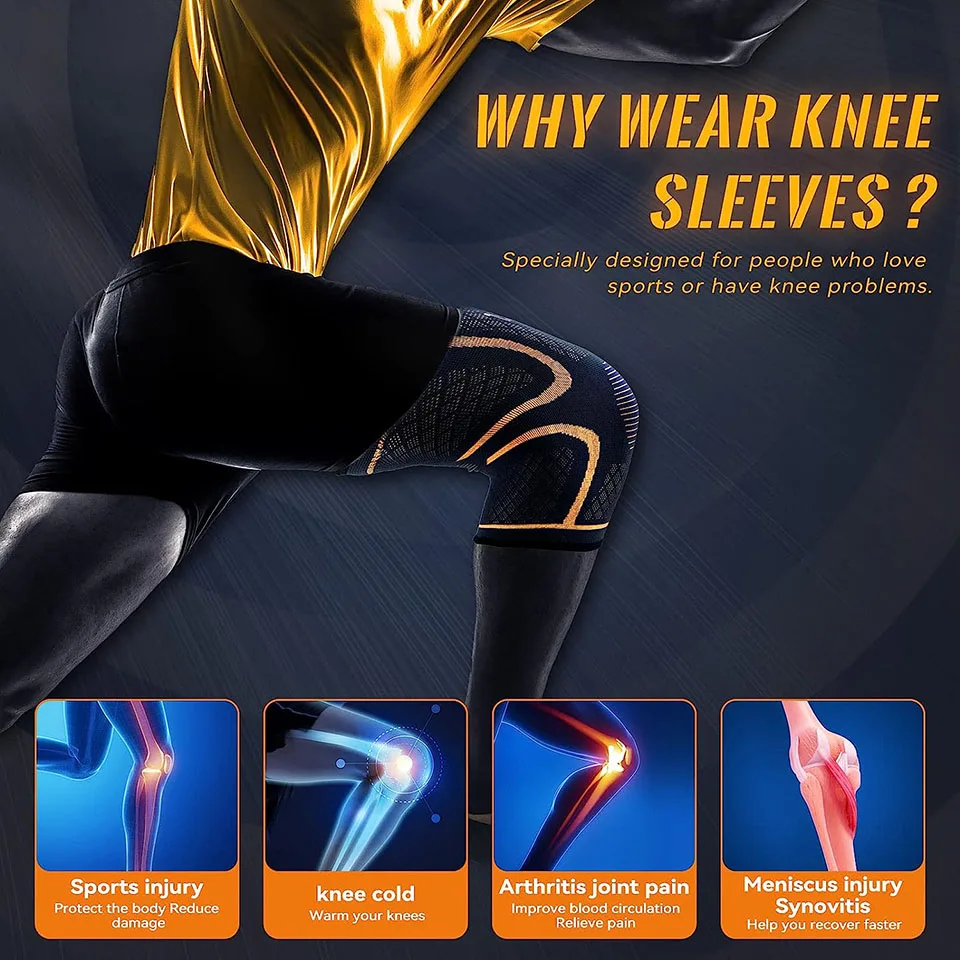 AOLIKES 1 Stück Kupfer-Kniebandage zur Linderung von Arthritis-Schmerzen - Kupfer-Kniehülse für Knieschmerzen, Kompressionsbandage für Sport – Detail 11