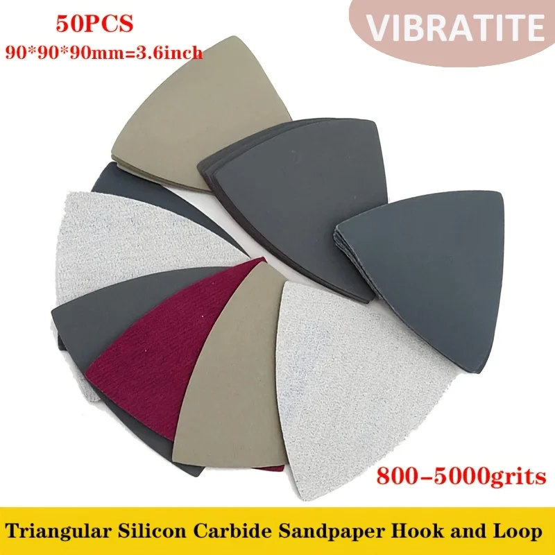 

90*90*90MM Wet and Dry Triangular Sandpaper 50Pcs 800-5000# Self-adhesive for Polishing Grinding Automobiles Wood Metals Jade