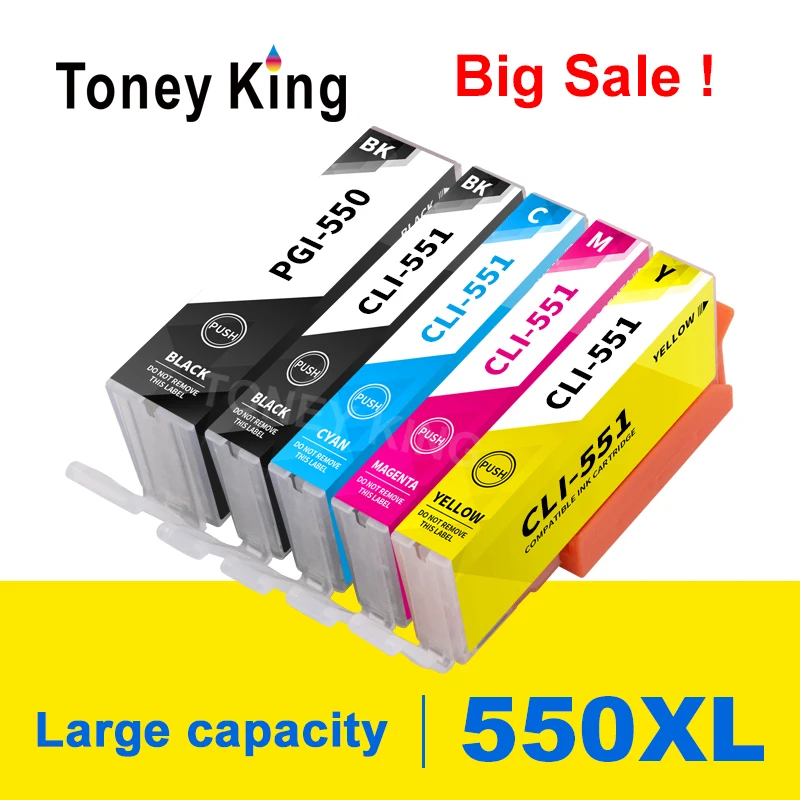 Toney King 5pcs PGI550 CLI551 Compatible Ink Cartridges For Canon MG6350 MG7150 IP8750 Ip7250 printers PGI-550 CLI 551 PGI-550