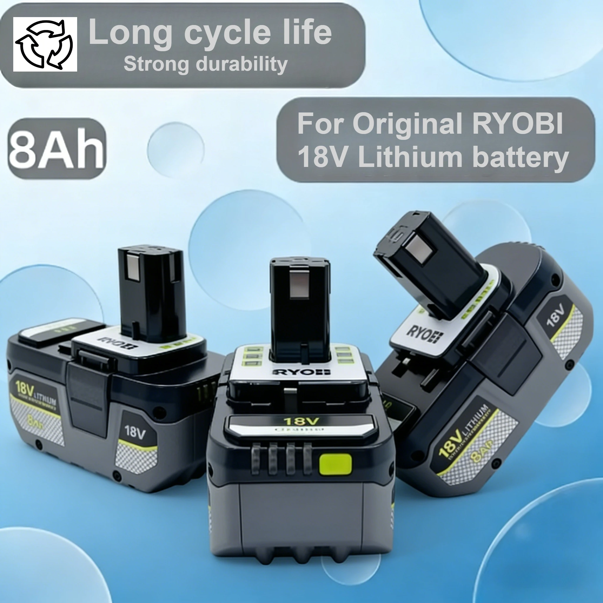 

Ryobi 18V lithium-ion high-performance memoryless battery+tool, suitable for all series of Ryobi one+ (P108/P107/P104).