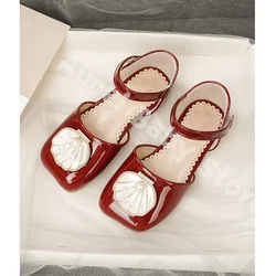 Girls Flats 2023 Spring Fashion Princess Dress Shoes Baby Kids Shoes Sandals Patent Brand Mary Jane Rhinestone Red Soft Sole