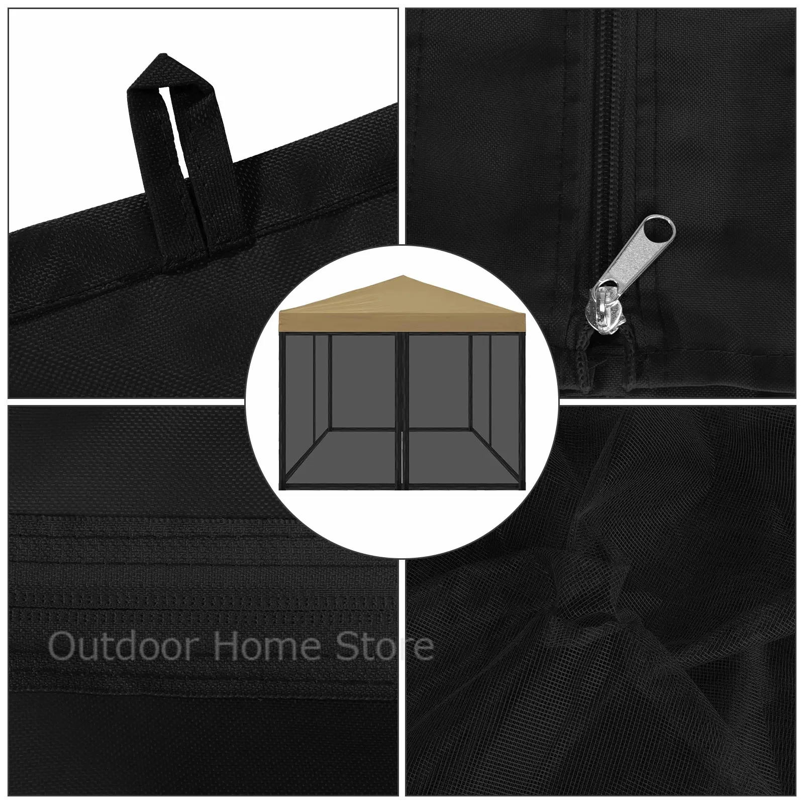 Imagem -04 - Black Waterproof Gazebo Garden Mosquito Net Canopy Tarp Screen Cortina de Painéis com Zíperes 300x300x210cm