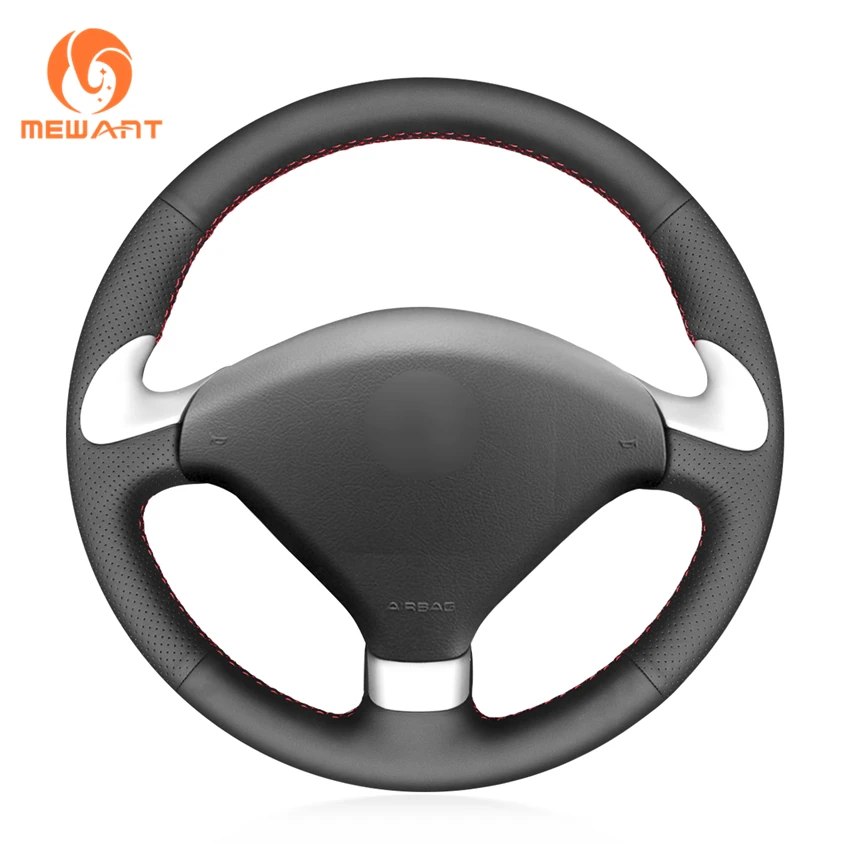 MEWANT Black Artificial Leather Steering Wheel Cover for Peugeot 307 CC  2004 2005 2006 2007