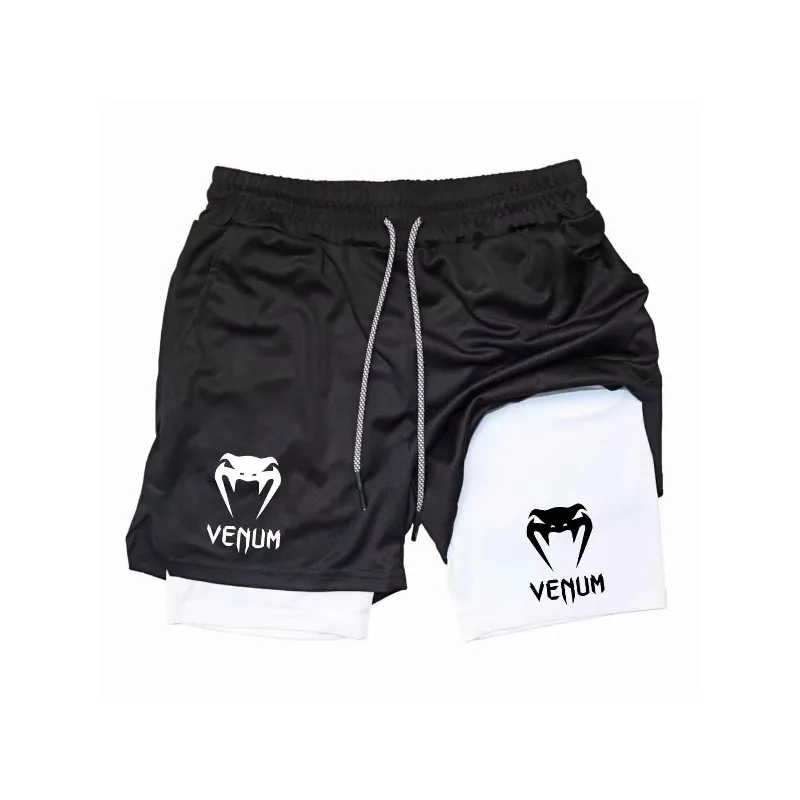 

Summer essential double-layered fitness shorts, with moisture-wicking and stretch fabric, perfect for sports wear.