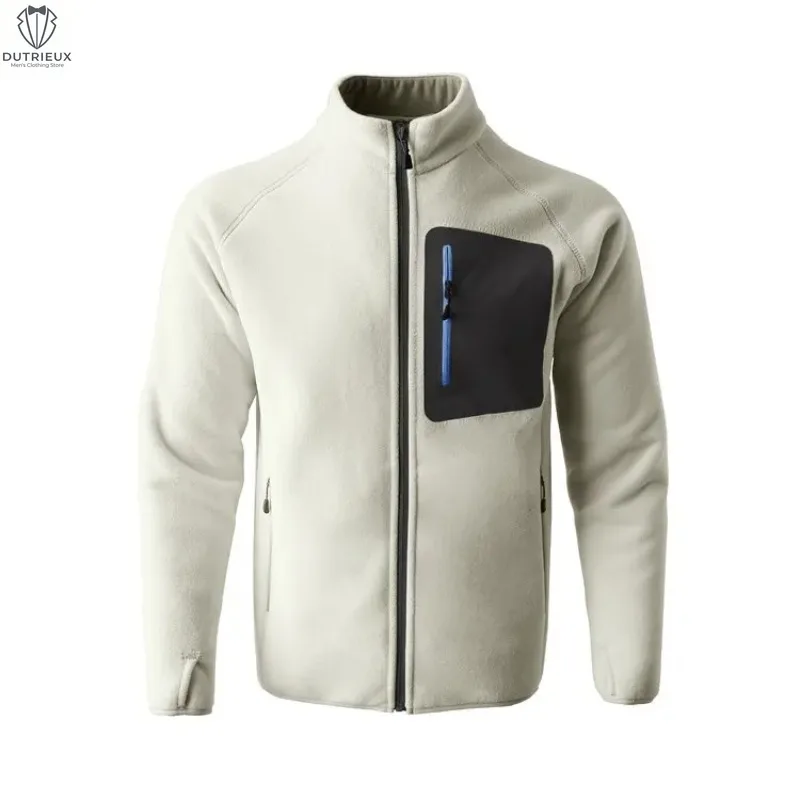 

Men‘s Stand Collar Fleece Jacket with Zipper Pockets Casual Streetwear Thermal Pullover for Outdoor Activities Men's Sweatshirt