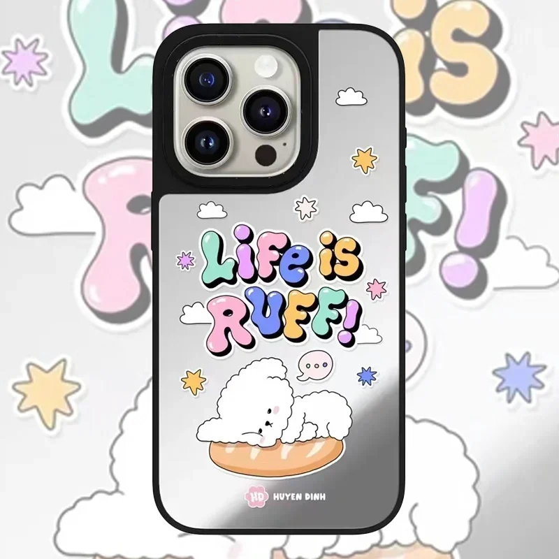 Niedliche Regenbogen Welpen spiegel Handy hülle Abdeckung für iPhone 12 13 14 15 16 Pro Max Hülle für iPhone 15 16 Pro max