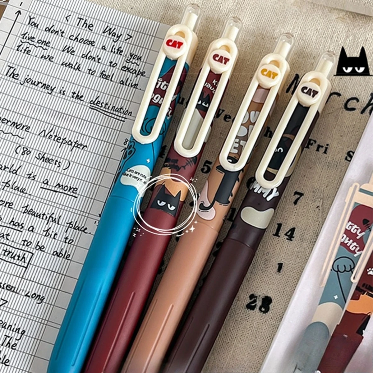 

4pcs Cute Retractable Cat Gel Pens, 0.5mm Ink Writing Pens, Kawaii Cartoon Pens for Girls Boys Women, Office School Supplies