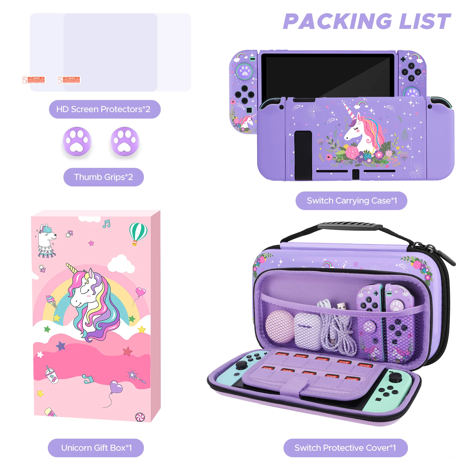 Bolsa de almacenamiento de unicornio para Nintendo Switch, bolsa de transporte de viaje, funda protectora para consola de juegos, accesorios para
