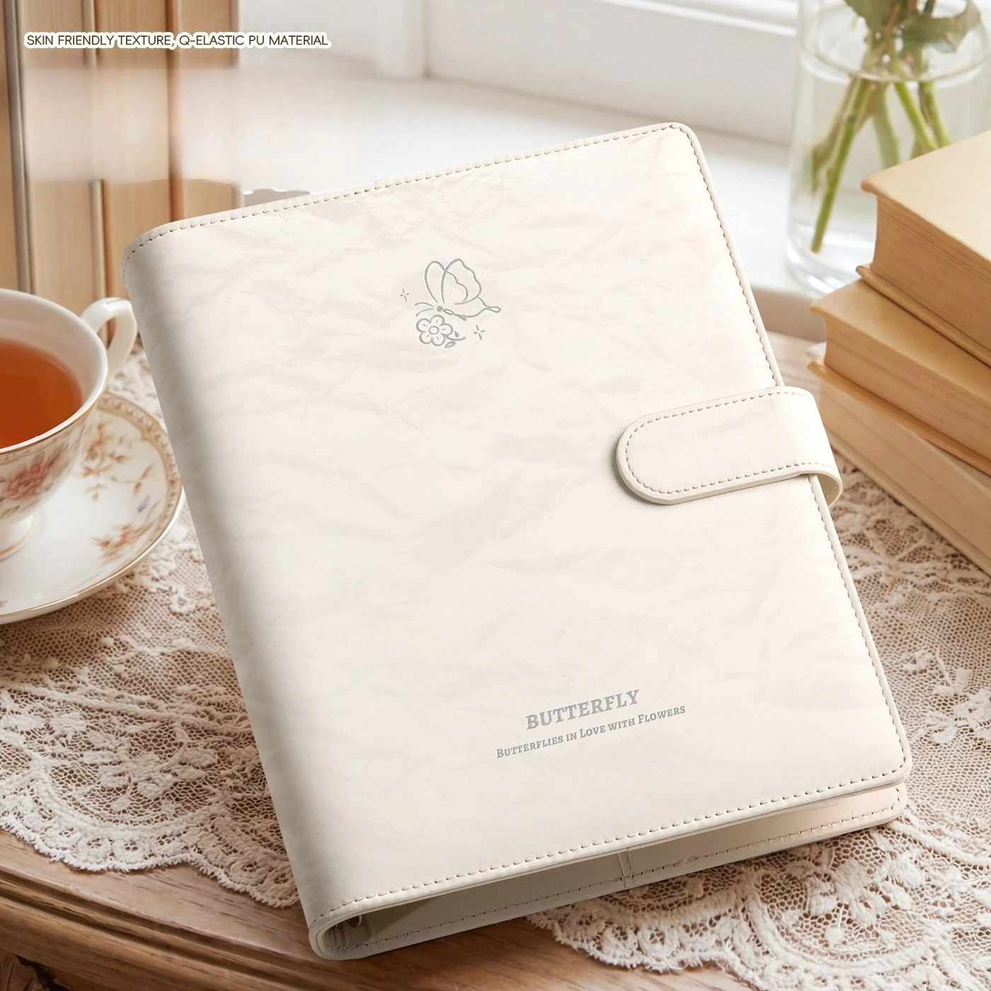Butterfly & Flower A5 4-Pocket Photo Album Soft PU Leather, Collectors Binder for 3" Cards, Photo Card Storage Korean 포카 바인더