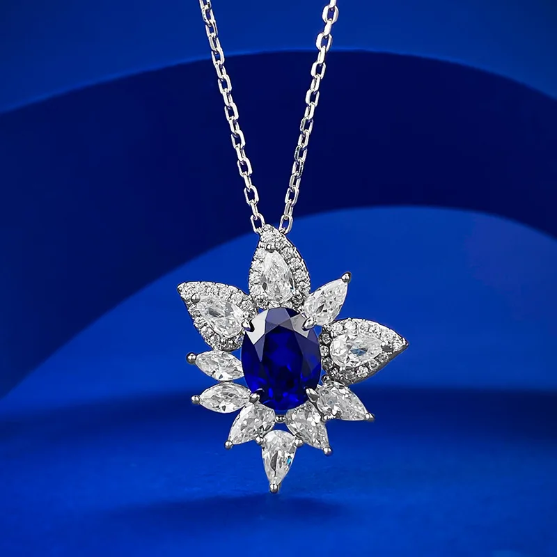 

Temperament style 2 carat sapphire luxury inlaid with full diamonds, fashionable and versatile, showing white in Europe and Amer