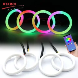 4 in 1 Car RGB Haro Ring Angel Eyes Dynamic with Turn Signal 60mm 70mm 80mm 90mm 100mm DRL Led Headlights Projector APP Control