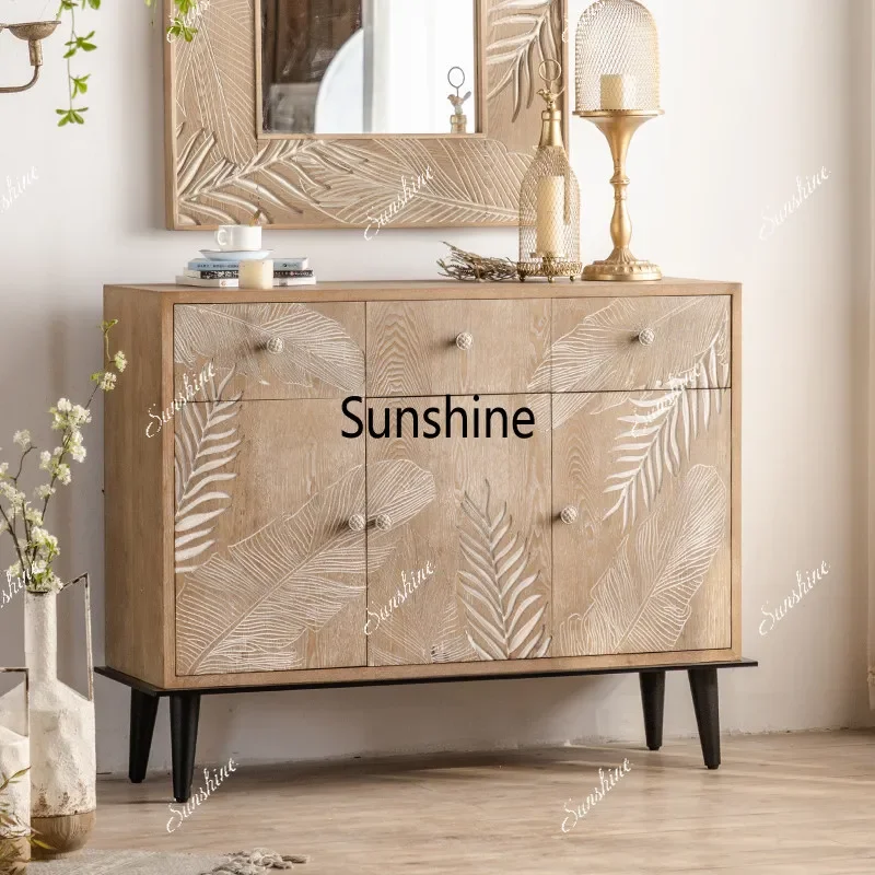 

French retro engraved entrance cabinet, living room drawer storage cabinetTJ