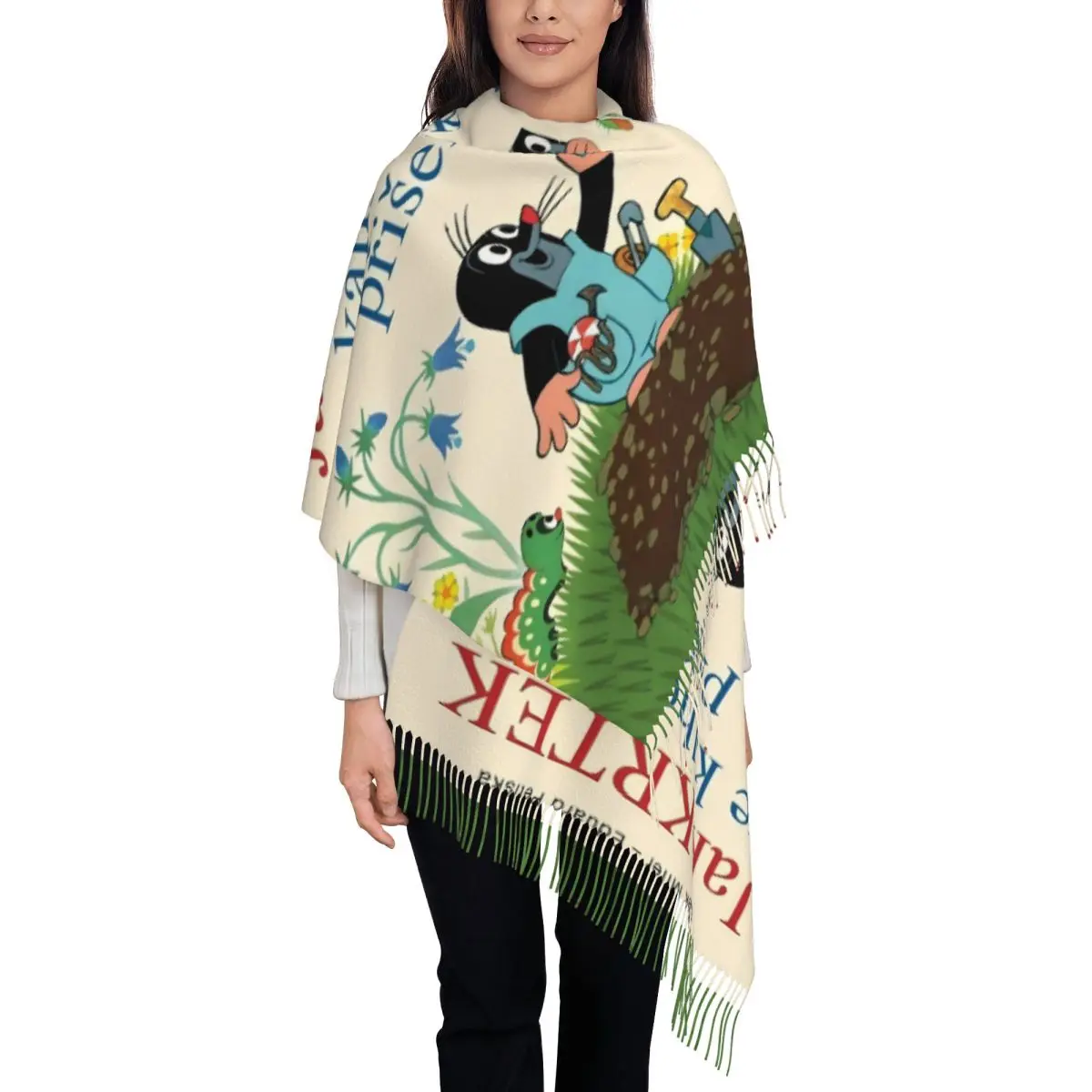 

Индивидуальный Krtek Krtecek, чешский шарф с кисточками «Маленький крот», женские мягкие шали с героями мультфильмов «Анима», женские зимние шарфы