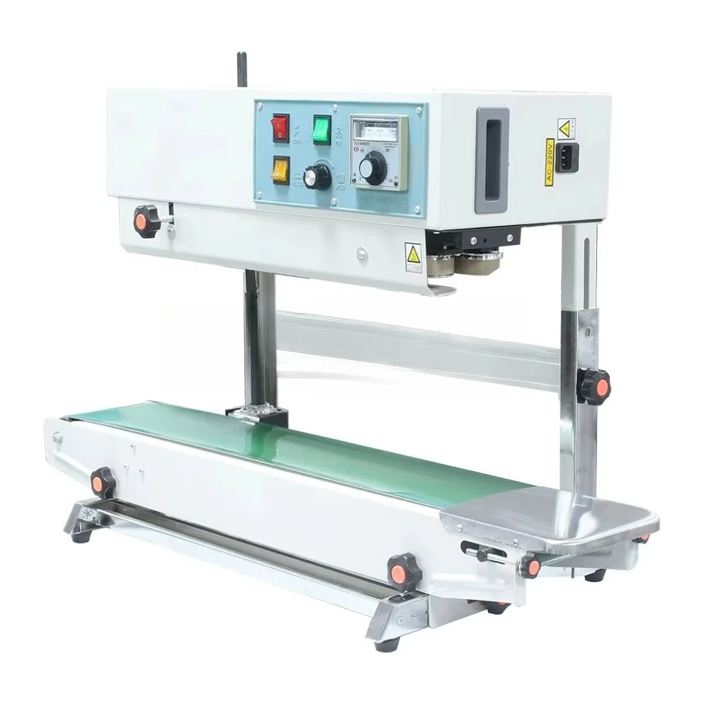 FR900 Continuous Sealing Machine Small Desktop Vertical Film Sealing Machine for Tea, Cereal Grains, Cat Food, Dried Fruits