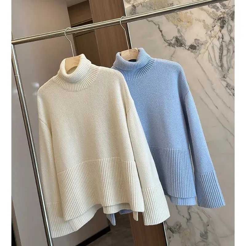 High Collar Cashmere Casual Sweater for Women New Loose Long Sleeves Lady Knitted Sweater Tops for Winter