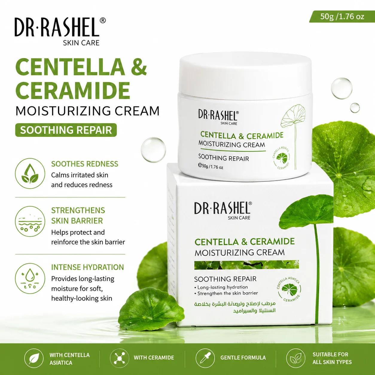 DR·Rashel Centella Ceramid Beruhigende, Barrierestärkende, Langzeit-Hydratisierende, Feuchtigkeitsspendende und Aufhellende Gesichtscreme – Detail 1