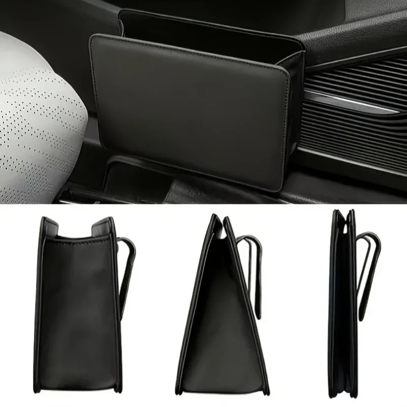 Car Side Door Foldable Trash Can PU Leather Multifunction Storage Box Car Organizer Seatback Hanging Storage Bag Trash Bin