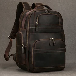 Soft Genuine Leather Backpack Fit For 15.6 inch Laptop Daypack Multifunction USB charging Fashion Male Mochila Travel BacKpack