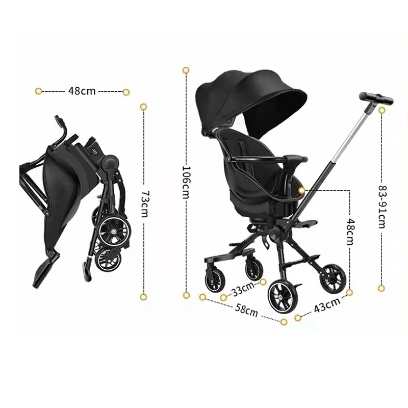 360 Degree Swivel Seat Baby Stroller Foldable Lightweight Two way Four wheel High Landscape Can Sit And Lie Baby cart