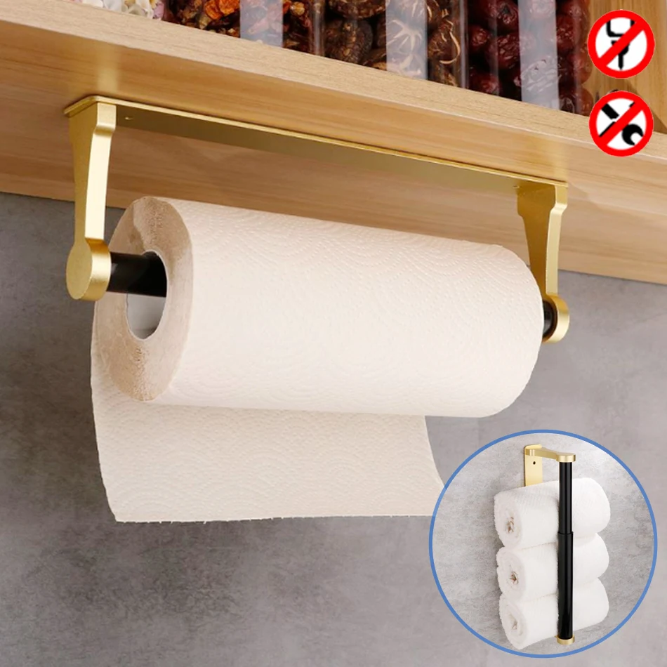 Toilet Paper Holder Adhesive Kitchen Bathroom Aluminum Matt Gold Black Sliver Stand WC Paper Towel Hanger Rack Tissue Roll Shelf