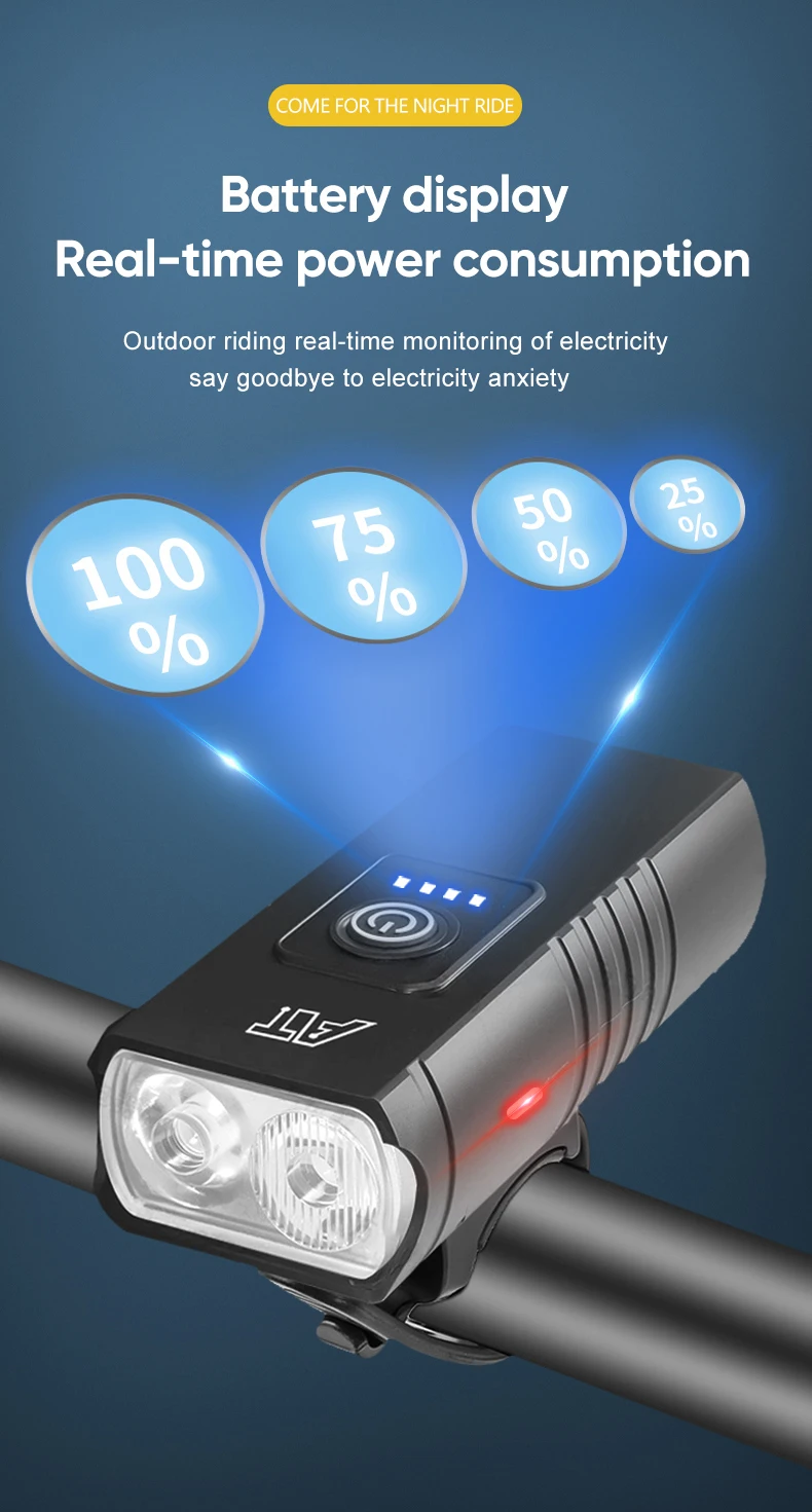 Bicycle Light T6 LED Bike Front Lamp 6 Modes Cycling Lantern Type-C Rechargeable MTB Bike Headlight Flashlight for Night Riding