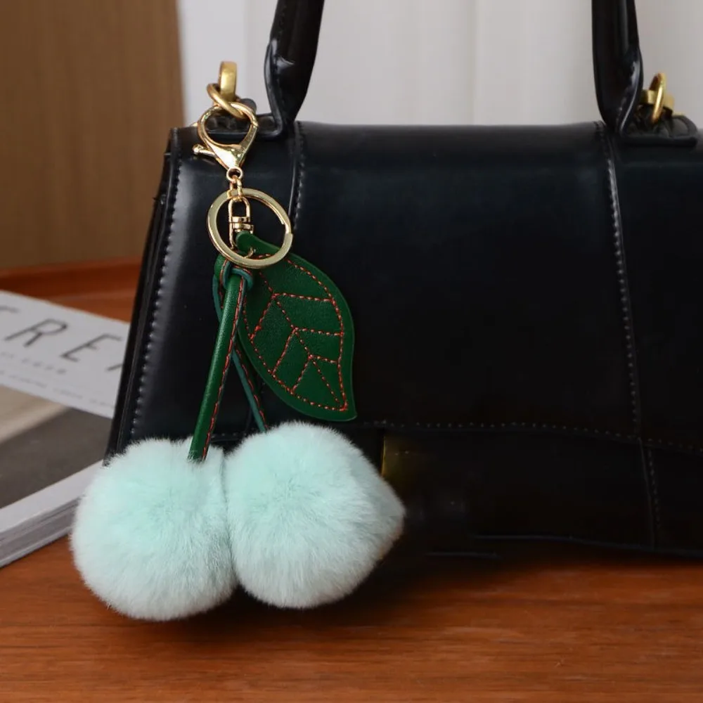 New Cherry Keychain Otter Rabbit Hair Fluffy Cartoon Keychain Kawaii Cute Women's Bag Pendant Backpack Car Key Pendant