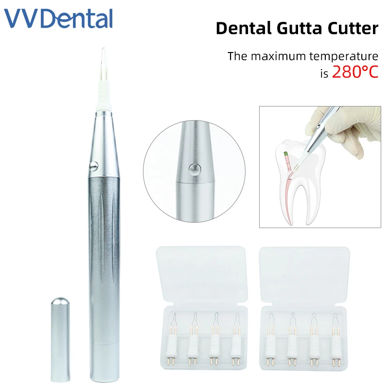 VVDental Draadloze Tandheelkundige Endo Gutta Percha Cutter Tandgom Opgeloste Breaker Cutta + 8 Verwarming Tip Wortelkanaalbehandeling Therapie Apparatuur