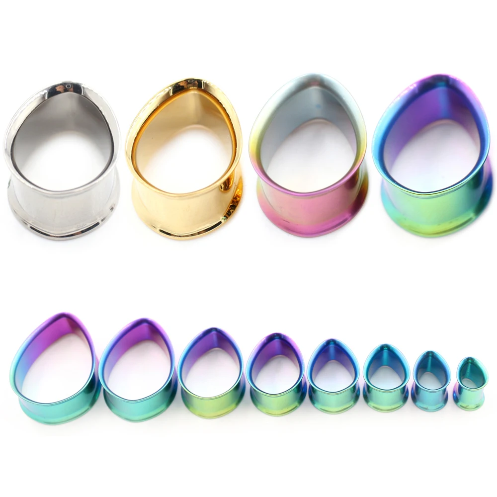 Alisouy 1PC G23 Titanium Gradient Color Water Drop Ear Tunnels Plugs Expanders Stretcher Gauges Earrings Piercing Body Jewelry