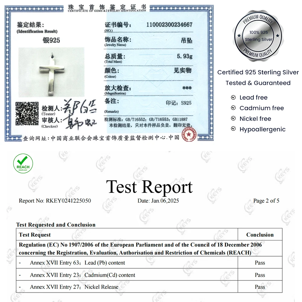 Real Solid 925 Sterling Silver Cross Pendant For Men And Women Smooth High Polishing Simple Design Jesus Christ Jewelry