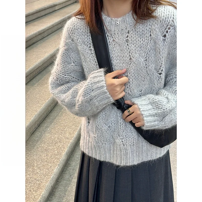 

Свитер Laid-ba с круглым вырезом, свободный вязаный пуловер, осенне-зимний повседневный модный трикотаж, удобный топ с длинными рукавами