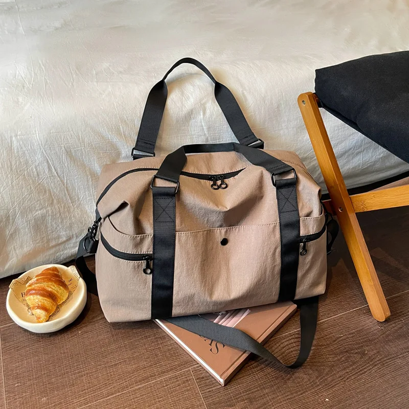 Women Large Canvas Duffle Bag Travel Handbag Multi Pocket Weekender Luggage Purse Nylon Gym Overnight Tote With Strap For Ladies