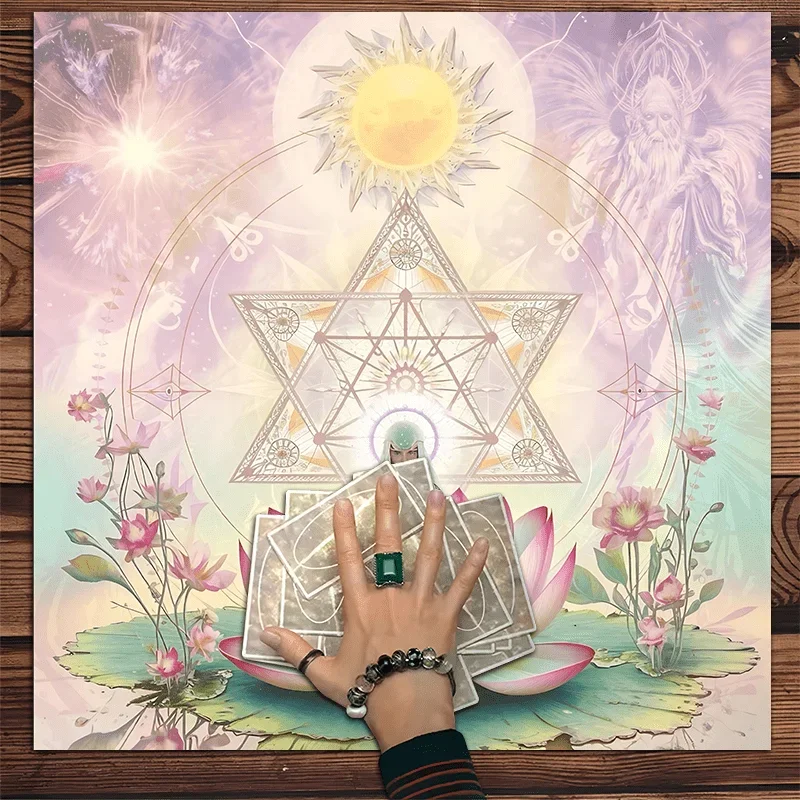 Sacred Geometry Lotus Meditation Square Altar Cloth Mysterious Goddess Floral Tarot Divination Cloth Table Mat Tapestry Wall