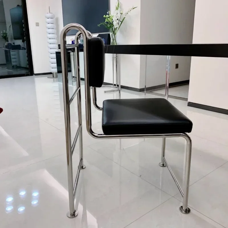 Polished Metal Frame Upholstered Dining Chair Straight Back Minimalist Side Chair For Cafe Restaurant Home