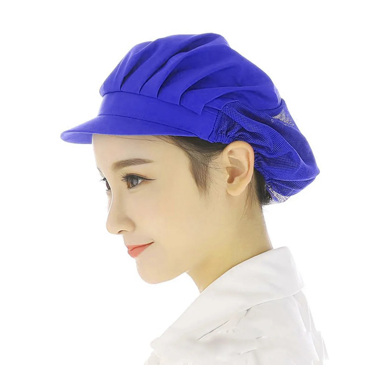 Koksmuts Blauwe ademende mesh-werkhoed Stofdichte beschermkap Voedselworkshop voor heren Dames Mesh-werkpet