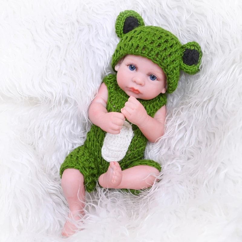 

26cm Mini Baby Girl Blue Eyes Green Pajamas Soft Silicone Toddler Babies Accompany Toy Birthday Christmas Gifts