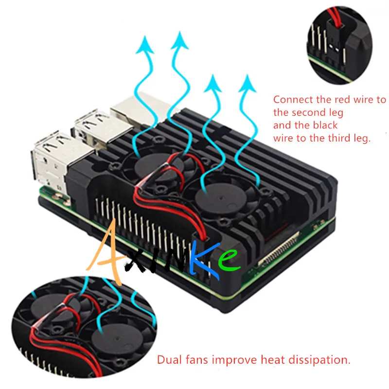 Carcasa de Metal de aluminio para Raspberry Pi 4, carcasa de aleación de aluminio con ventilador Dual para Raspberry Pi 4, 3, modelo B, 3B Plus