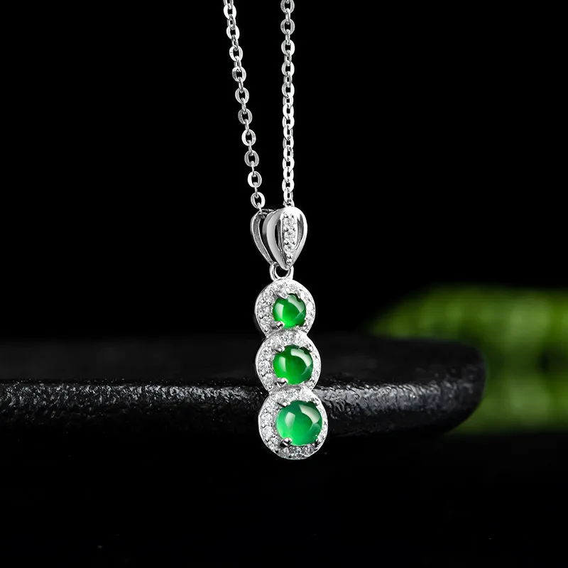 High Grade Natural A-grade Jade Necklace S925 Silver Chain Inlaid with Zircon Kidney Bean Jewelry for Women's Fine Fashion Gift