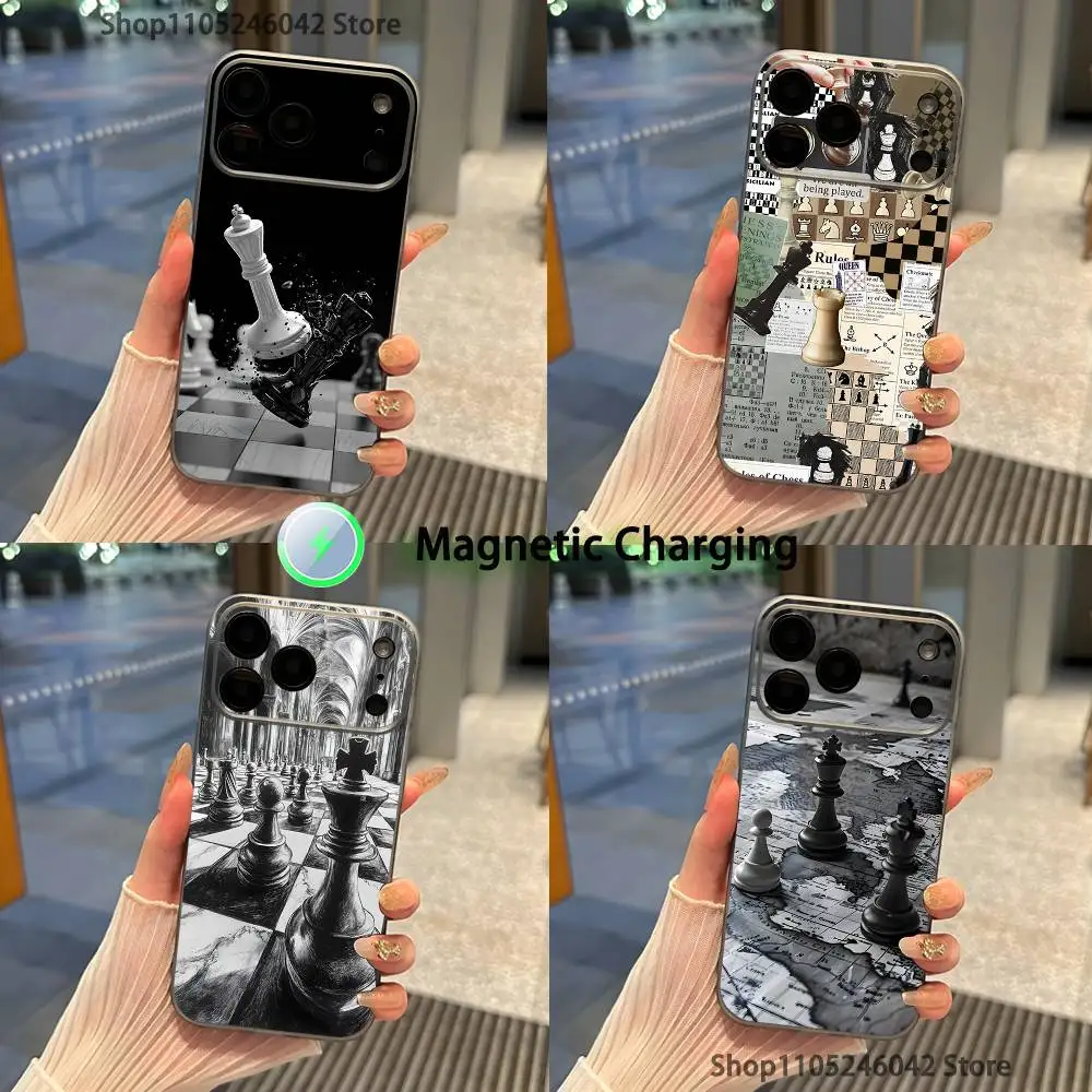 

Board Art Chess For iPhone 17,16,15,14,13,12,11,Pro,Max,Plus Transparent gray Phone Case Magnetic Wireless Charging