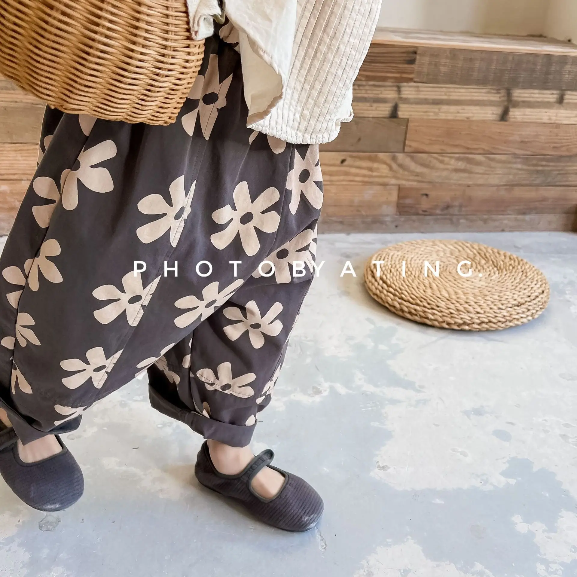 

Children Pants Spring New Flower Print Girl's Pant Washed Cotton Harem Pants 1-7Year Boy's Casual Pants Trousers