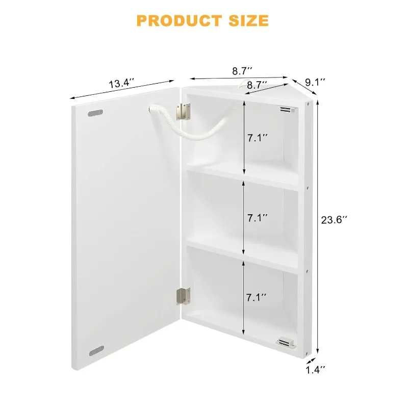 Corner LED Lighted Medicine Cabinet Mirror Bathroom Wall Mount 14x24 White, Customized