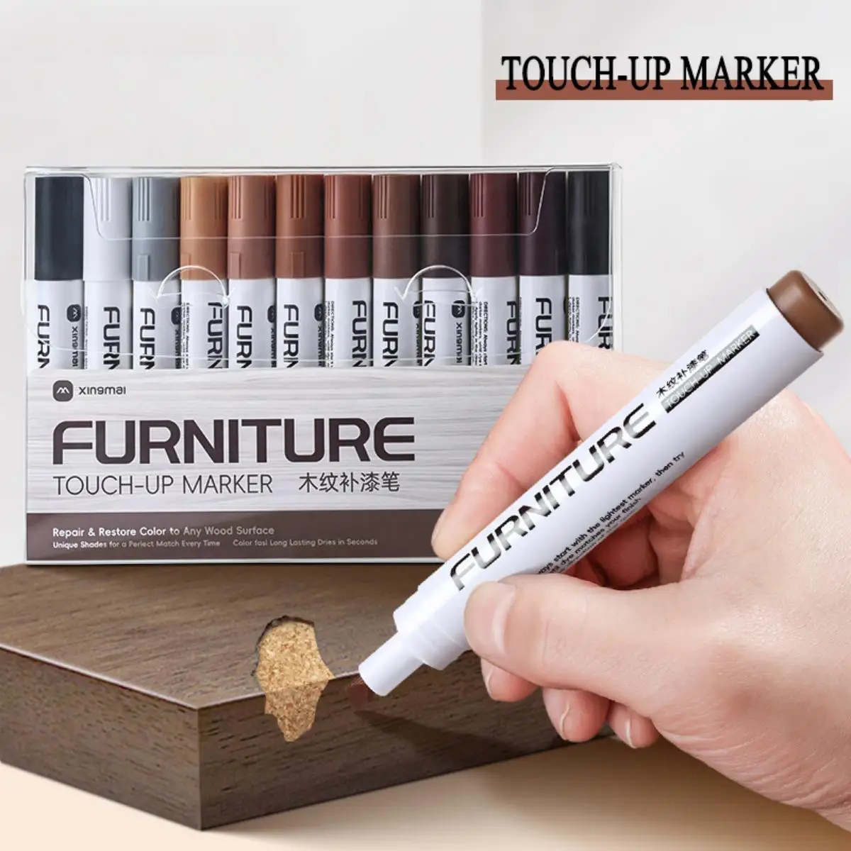 12 Pcs TOUCH-UP Marker,Knife Fibre Tip,Art Set for FURNITURE,Card,Ceramic,Plaster,Artifact Craft Drawing Art Supplies Stationery