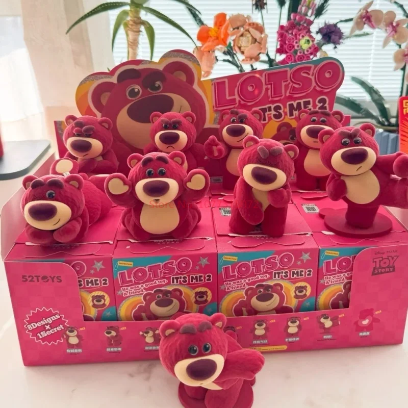 52toys Disney  Lotso It\'s Me 2 Strawberry Bearsecond Generation Flocking Model Collection Desktop Decoration Kids Holiday gifts