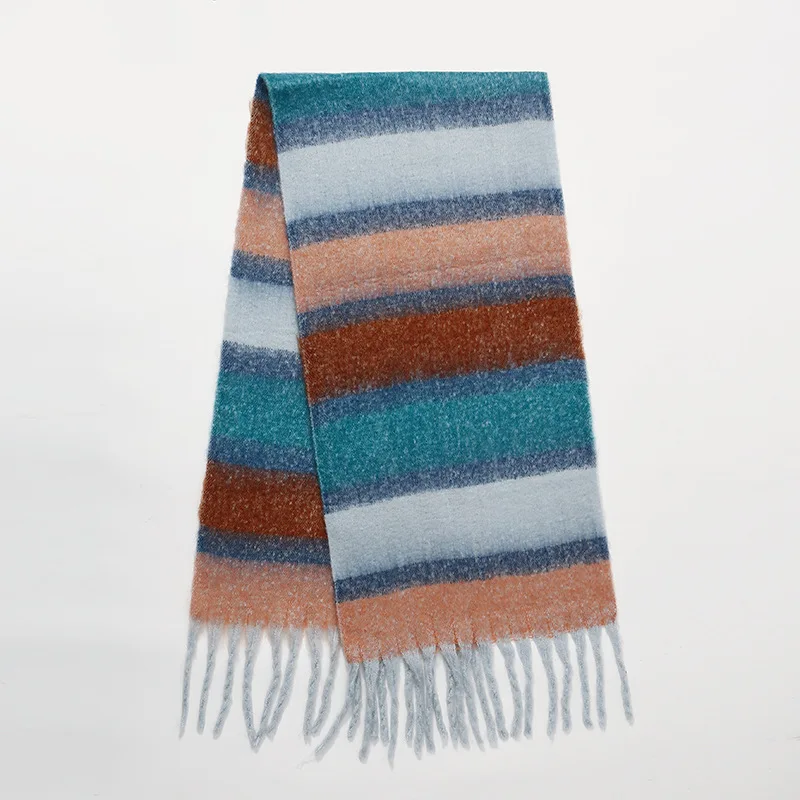 New Fashionable Trend Winter Plaid Scarf Women Luxury Brand Imitation Cashmere Thickened Warm Tassel Rainbow Color Shawl