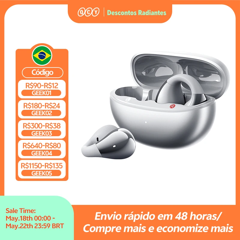 Qcy crossky c30s fones de ouvido sem fio de orelha aberta hi-res com clipe de orelha ldac fones de ouvido bluetooth 6.0 clipe em fones de ouvido espor