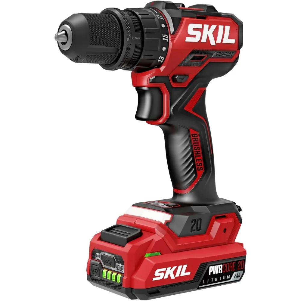 Комплект аккумуляторной дрели с несколькими головками 20 В, аккумулятором USB-C емкостью 2,0 Ач и быстром зарядным устройством