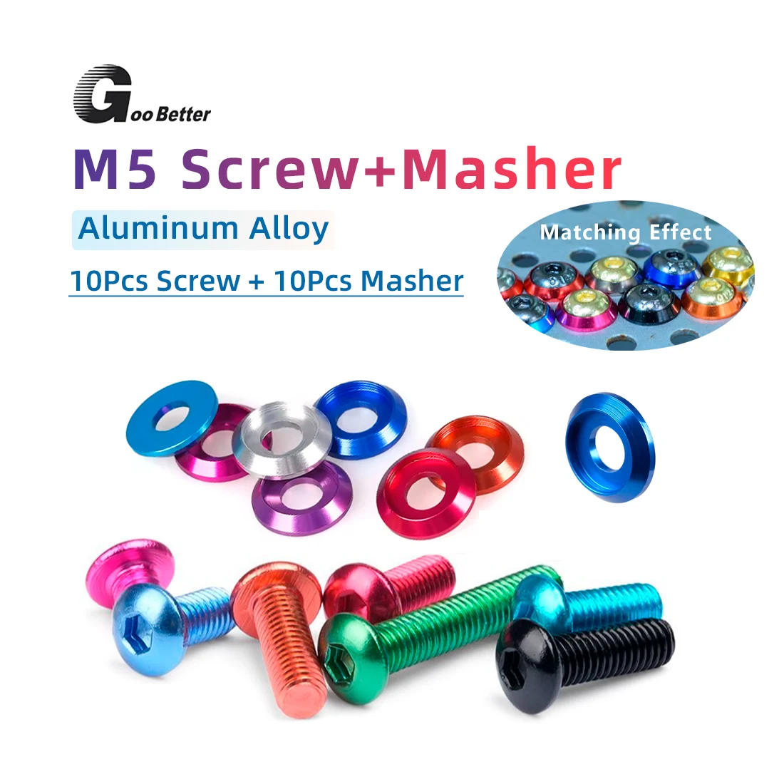 

5Pcs M5 Color Aluminum Hexagon Socket Half Round Head Hexagon Screw Set, Aluminum Alloy Anodizing DIY, Multiple Colors Optional