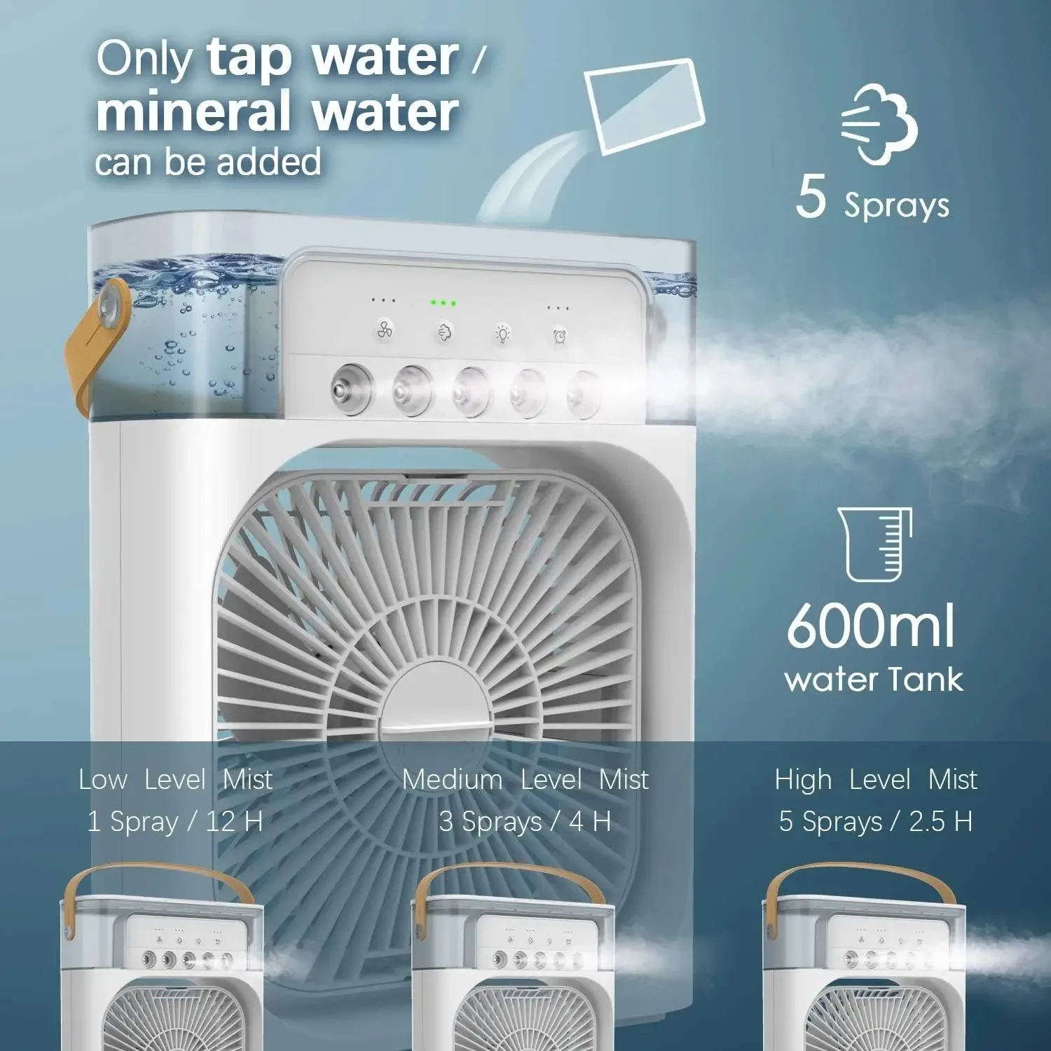 Portable Humidifier Fan Mini Desktop Fan 3 Speed Adjustable Five-Hole Spray Humidifying Fan Household Air Conditioner Fan view 4