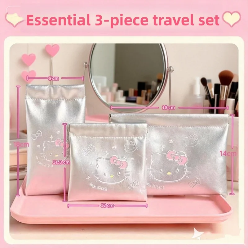 

Сумка для хранения мелочей Hello Kitty с автоматическим закрытием, портативная косметичка с мультяшным дизайном, кошелек для наушников и монет, дорожная сумка для хранения помады